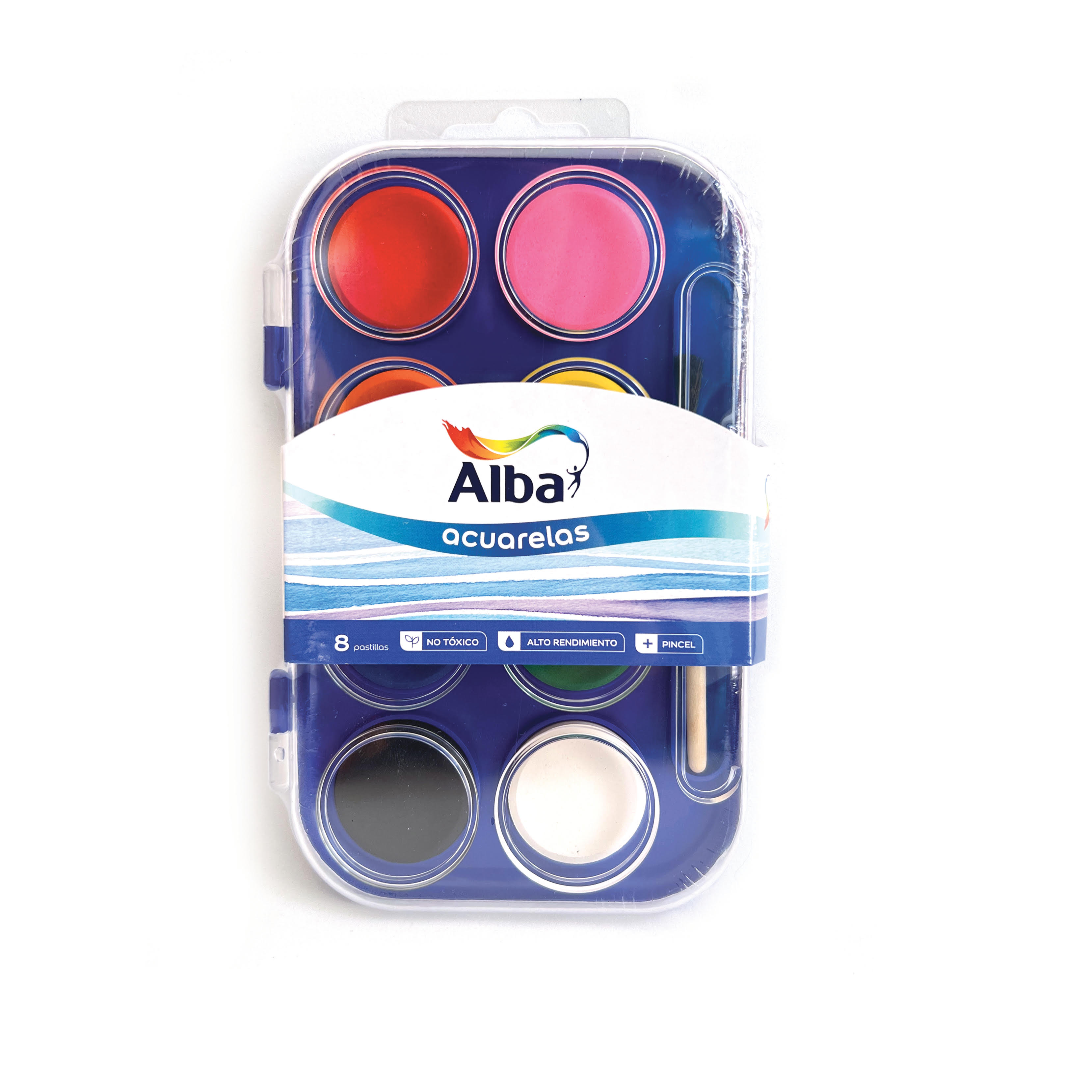 Acuarelas escolares blister acrilico x 8 colores - ESCOLARES - Alba Artística